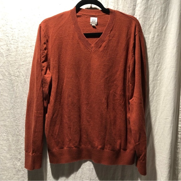 Gap Mens pullover v neck all cotton medium weight sweater terracotta color L - Picture 1 of 7